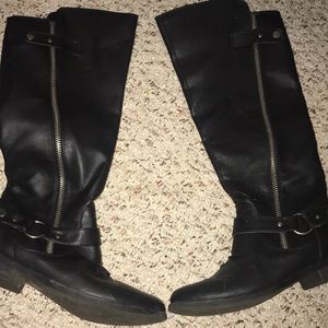 Tall black leather boots